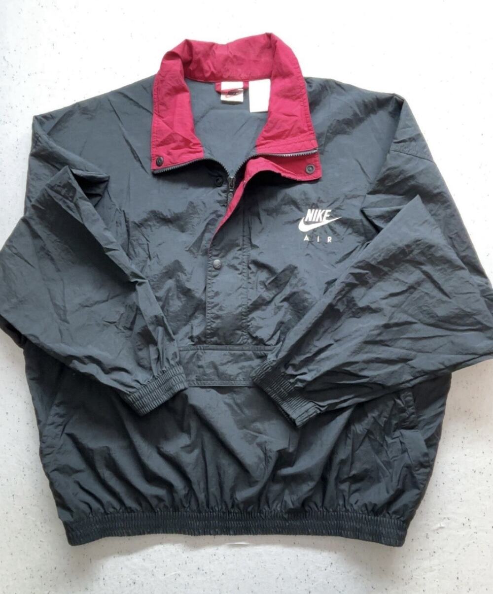 Vintage 1990s Nike Air 1/4 Zip Pullover Jacket White Tag Black Red Size L